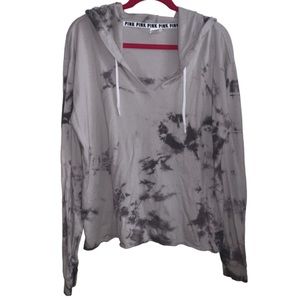 Pink Victorias Secret large grey tiedye long sleeve v neck hooded tshirt/sweater